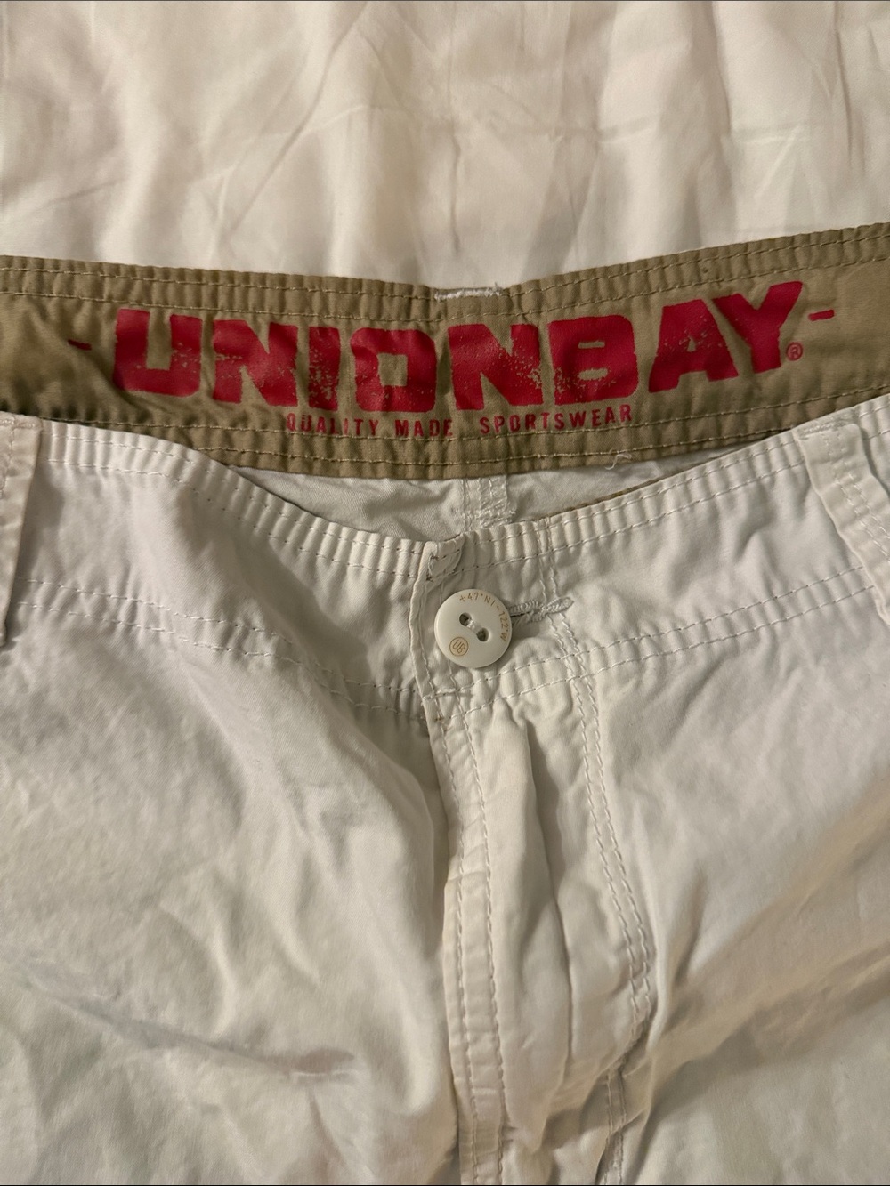 UNIONBAY Men’s White Chinos with Tan Waistband